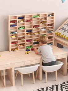 1pc 1/64 Scale Matchbox Car Display Case, Can Hold 40 Toy Cars, Dust-Proof, Wooden Matchbox Toy Car Display Box, Suitable For Nursery, Bedroom, Playroom - Multicolor - View 2