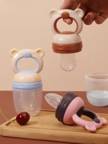 KUNT 1 pieza Alimentador de fruta con forma de oso de bebé hecho de silicona, bolsa de malla de silicona chupete, bolsa de alimentación de fruta para bebés para uso diario - Multicolor - Ver 1