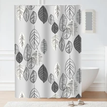 Cortina de ducha, estilo minimalista nórdico, impermeable y resistente a la humedad, adecuada para zonas de ducha en baños y separación entre zonas húmedas y secas. Material de PVC + diseño con estampado de hojas + diseño con anillas para colgar, creando un efecto de baño ordenado y práctico. - Multicolor - Ver 11