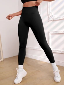 Calça de Ioga de Cintura Alta e Justa Plus Size, Legging Confortável com Controle de Barriga e Levantamento para Uso Diário, Outdoor, Fitness - Preto - Visão 2