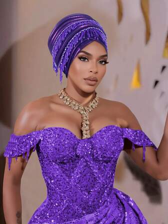 1pc Solid Color Layered Beaded Headpiece, Women's Headscarf Hat For Wedding Party