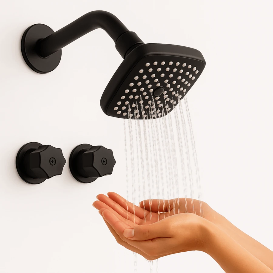 4-Inch Square Shower Head In Matte Black With Included Hose And Handles, Ideal For Low Water Pressure, Easy Installation, Modern And Elegant Design - Black - View 1