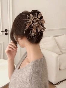 Pinza de pelo con flor de satén y plumas de estilo hada, nuevo accesorio de pelo elegante, pasador de pelo de moda - Multicolor - Ver 9