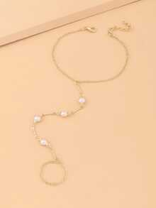 Faux Pearl Decor Anklet, Casual & Minimalist Accessory - Gold-colored Artificial Pearl Anklet - View 4