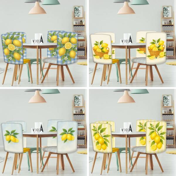2/4/6 pezzi Coprisedia in lino con stampa limone, adatti per la decorazione della casa, soggiorno, sala da pranzo, giardino, hotel, feste, in materiale poliestere lavabile