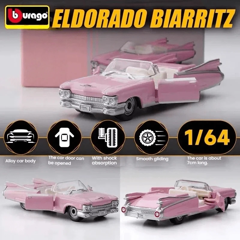 Burago 1:64 Scale 1959 Cadillac Sports Car Diecast Model Alloy Car Toy, Gift For Boys And Collectors - Pink - View 1