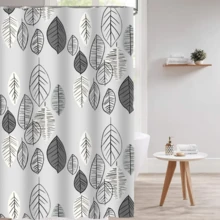 Cortina de ducha, estilo minimalista nórdico, impermeable y resistente a la humedad, adecuada para zonas de ducha en baños y separación entre zonas húmedas y secas. Material de PVC + diseño con estampado de hojas + diseño con anillas para colgar, creando un efecto de baño ordenado y práctico. - Multicolor - Ver 1