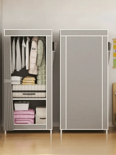 1 pièce Penderie portable, Garde-robe mode multifonctionnelle, Étanche à la poussière, Portant à vêtements autoportant avec rideau, Armoire de rangement pour chambre à coucher, Salon, Maison, Cadeau de Noël et de vacances, Cadeau pour enfants