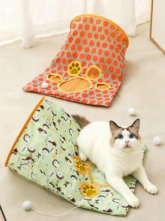 1PC Cat Tunnel Toy, Crinkle Paper Interactive Cat Toy With Peek Holes And Plush Balls, Foldable Self-Entertainment Cat Toy For Kittens And Adult Cats, Ideal For Indoor Play