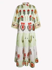 新款时尚优雅定位印花宽松分层拼接长款衬衫女装 - 彩色 - 查看 3