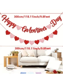 1 Set "Happy Galentine's Day" Banner - 9.8ft/3m Glitter Red "Happy Galentine's Day" Banner And 9.8ft/3m Red & Pink Glitter Heart Banner, Valentine's DIY Decor, Galentine's Day Decoration Sign, Heart Wreath - Multicolor - View 2