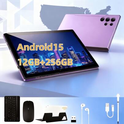 W&O 2025 New 11-Inch Tablet PC, Android 15 Operating System, 2-In-1 Tablet With Keyboard, Mouse, Protective Case, Stylus, 256GB ROM + 12GB RAM, Supports 1TB Memory Card Expansion, 8+20MP Camera, Octa-Core Processor, 10000Mah Battery, 1280*800 IPS HD Display, Tab,  Tablet, Tablet, Pad