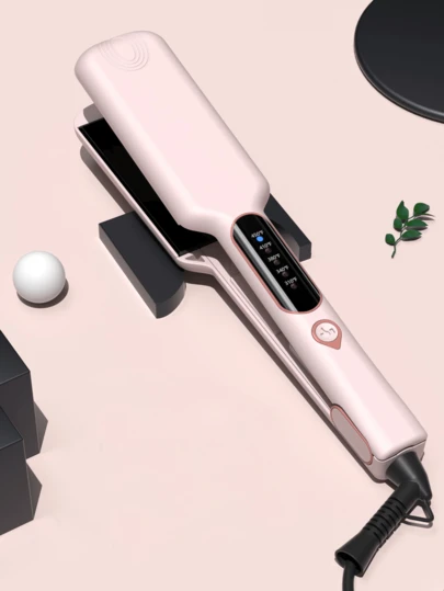 1 件装宽钛金属直发器，适用于浓密头发和卷发，2 英寸快速加热直发造型器，双电压，自动关闭，带手套和 2 个夹子