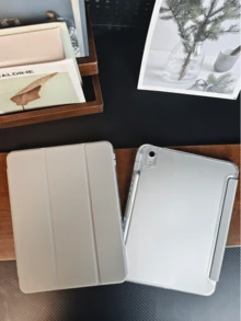 1 pieza Funda protectora ultra delgada y transparente de 3 pliegues para iPad, a prueba de golpes y con ranura para lápiz, compatible con iPad Mini 4/5/6, 9.7/10.2/10.5 pulgadas, Air 4/5/6/7, 10th/11th Gen, Pro 11 pulgadas, Air 11 (M2), Air 13 y Pro 11 (M4) etc. - Gris claro - Gris Claro - Ver 1