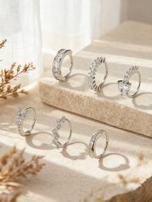 6pcs Women's Fashionable Single Row Wavy Artificial Zirconia Heart Shaped Nose Ring, Suitable For Beach, Party, Holiday Themed Outfits And Personal Style Occasions