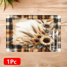 1 pieza/4 piezas/6 piezas Manteles individuales de lino con estampado de girasol, adecuados para mesa de comedor, decoración para todas las estaciones, manteles de mesa lavables modernos, decoración de habitación, posavasos, manteles de cocina y comedor, decoración de fiesta interior y exterior, decoración del hogar, regalo ideal