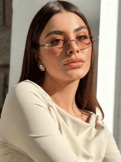 1 pieza Gafas de moda retro con montura ovalada sin marco