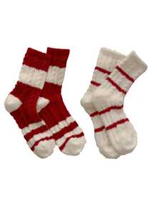1/2 Paare, warm und bequem im Winter, rote Streifen, super weich und ultra weich, Neujahrs rote Socken, hergestellt aus Acryl- und Nylongewebe, sehr weich und bequem, geeignet für Männer und Frauen. - Rot-Weiß - Übersicht 14