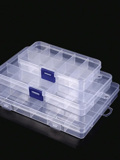 10/12/15/18/24格透明收纳盒，多用途塑料空盒，可用于存放耳环、戒指、珠宝、美甲用品、女士礼品等。