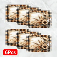 1 pieza/4 piezas/6 piezas Manteles individuales de lino con estampado de girasol, adecuados para mesa de comedor, decoración para todas las estaciones, manteles de mesa lavables modernos, decoración de habitación, posavasos, manteles de cocina y comedor, decoración de fiesta interior y exterior, decoración del hogar, regalo ideal
