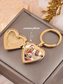 1个定制照片心形钥匙扣，个性化照片盒锁钥匙扣，金色/银色，可定制您的照片，耐用不锈钢纪念钥匙扣，男女皆宜的礼物，新年和圣诞节礼物 - 彩色 - 查看 1