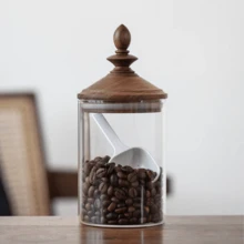 Black Walnut Lid Coffee Bean Storage Canister, Glass Storage Jar With Wooden Lid, Airtight, Moisture-Proof, Sealed Storage Jar, High Borosilicate Glass Jar, Kitchen Storage Canister, Food Storage Jar, Suitable For Coffee Beans, Peanuts, Soybeans, Mung Beans, Brown Sugar, Storage - Multicolor - View 9