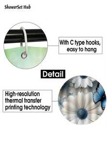 1/3/4件套蓝色蝴蝶和白色雏菊浴帘浴室套装，优雅花卉图案，防水耐磨，浴室装饰及配件，含12个挂钩 - 包括马桶盖套、浴垫和地毯，涤纶面料 - 可水洗 - 非常适合节日装饰、家居/卧室/住宅/西式/冬季装饰 - 彩色 - 查看 4