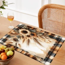 1 pieza/4 piezas/6 piezas Manteles individuales de lino con estampado de girasol, adecuados para mesa de comedor, decoración para todas las estaciones, manteles de mesa lavables modernos, decoración de habitación, posavasos, manteles de cocina y comedor, decoración de fiesta interior y exterior, decoración del hogar, regalo ideal