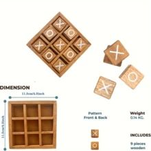 1/2 Pc Classic Wooden Tic Tac Toe Game Set, Suitable For All Ages - Perfect Family Game Night & Home Decor | Suitable For Coffee Table, Living Room, And Desk, Entertaining Tabletop Puzzle Game, Durable Wood, Fun Board Game, Ideal For Adult Game Night, Wonderful Gift Choice - Brown - View 5