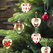 天然木心形木片，情人节、母亲节、圣诞节工艺品，家居装饰，带心形挂孔 - 彩色 - 查看 4