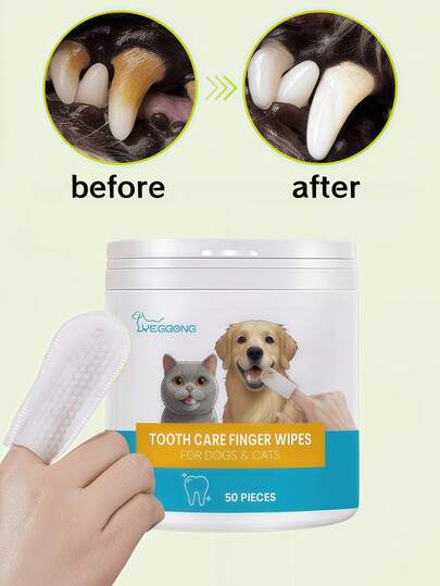 YEGBONG Dog Dental Cleaning Finger Wipes, Suitable For Dogs & Cats | Pre-Soaked, Easy To Use, Freshens Breath, Convenient Oral Care, No Brushing Required (Random Packaging, New Or Old, Thank You For Your Understanding)