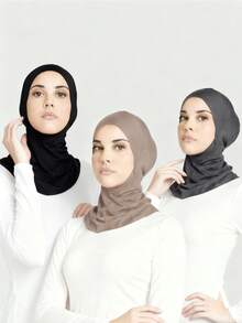 3pcs Women Fashion Solid Color Beanie Hat Set, Elastic Skull Cap Can Be Worn As Scarf, Suitable For Daily Wear - Multicolor - View 3