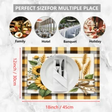 1 pieza/4 piezas/6 piezas Manteles individuales de lino con estampado de girasol, adecuados para mesa de comedor, decoración para todas las estaciones, manteles de mesa lavables modernos, decoración de habitación, posavasos, manteles de cocina y comedor, decoración de fiesta interior y exterior, decoración del hogar, regalo ideal