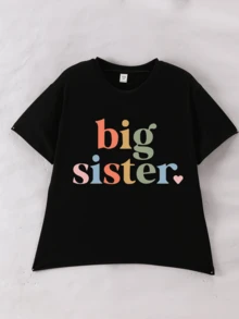 Girl's Cute Letter Print Casual Crew Neck T-Shirt, Summer - Black - View 8