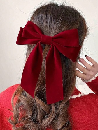 1个长款丝绒发夹红色蝴蝶结发卡丝带丝绒发夹大号蝴蝶结发卡头饰丝绒蝴蝶结发夹头饰女孩发型配饰女孩饰品