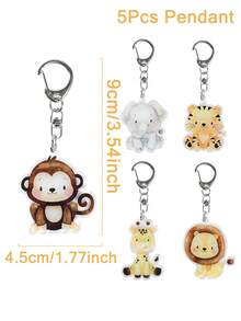 6件套定制丛林动物主题钥匙扣，狮子、长颈鹿、大象钥匙扣吊坠，亚克力动物主题派对装饰，生日派对礼物，婚礼回礼，包包挂饰，动物主题生日派对装饰，婴儿派对礼物，生日派对回礼，圣诞节装饰，圣诞节和新年礼物 - 彩色 - 查看 10