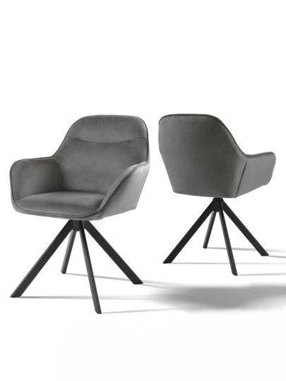 Goeurvant Stylish Smile Curve Upholstered 360° Swivel Dining Chairs With Armrests And Metal Legs For Dining Room, Living Room, Office - Set Of 2 / Set Of 4 / Set Of 6 - Dark Grey