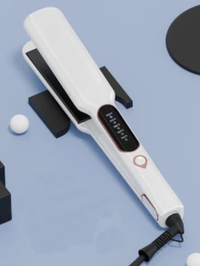 1 件陶瓷二合一直发器和卷发器，1.5 英寸高级钛金属平板夹，适合所有发型，快速加热，双电压，自动关闭，带手套和 2 个夹子