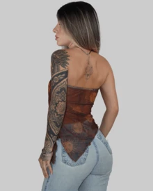 Women's Basic Translucent Tropical Floral Cropped Tube Top With Transparent Tulle, Strapless, Summer Style, Lining, Aitona - VŨ TRỤ - Xem 3