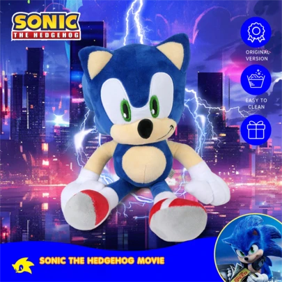 1PC Sega Officially Licensed Sonic The Hedgehog Series Movie Peripheral Decoration High Quality Blue Colored Fabric Sonic Stuffed Animal Sonic The Hedgehog Inspired Birthday Party Decoration