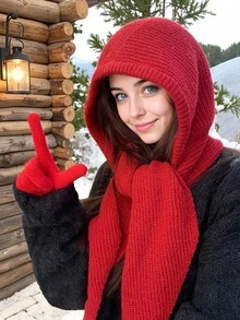 1pc Women Casual Solid Color Knitted Hooded Scarf Neck Warmer, Suitable For Autumn/Winter Everyday Outings And Travel For Dress - Multicolor - View 1