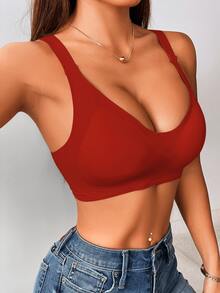 Yoga Basic 女士无缝运动文胸，带可拆卸胸垫，适合夏季穿着，具有提拉和支撑功能 - 紅色 - 查看 4