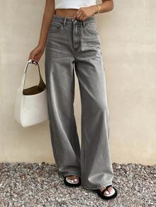 Livesso Women's TALL Loose Street Style Straight Leg Jeans Y2k Jeans - Grey - View 3