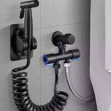 1 Set Excelente rociador bidet de baño, accesorio de grifo multi-puerto para inodoro, lavadora, varias funciones de bidet, herrajes de plomería de alta calidad - Negro - Ver 7
