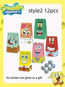SpongeBob SquarePants Bộ 6/12 túi đựng kẹo, túi đựng đồ ăn nhẹ, túi giấy Kraft chủ đề SpongeBob, túi quà tặng tiệc tùng, lựa chọn tốt nhất để tạo không khí lễ hội, món quà trang trí tiệc và trang trí nhà cửa hoàn hảo cho bạn bè. - Nhiều màu - Xem 7