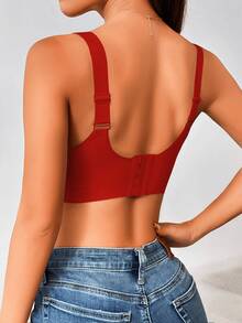 Yoga Basic 女士无缝运动文胸，带可拆卸胸垫，适合夏季穿着，具有提拉和支撑功能 - 紅色 - 查看 2