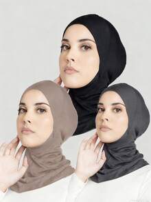 3pcs Women Fashion Solid Color Beanie Hat Set, Elastic Skull Cap Can Be Worn As Scarf, Suitable For Daily Wear - Multicolor - View 1