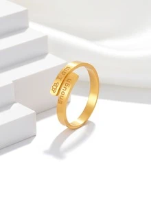 1pc Stainless Steel Men's Ring, Customizable Size, Engraved Design Ring | Unique Minimalist Style, Gold Tone, Bar-Shaped Band, Inspiring Text Detail, Decorative Everyday/Self-Encouragement Accessory, All Season - Ring - View 5