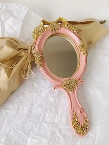 1pc Resin Hand Mirror, Ins Style Small Mirror, High-End Princess Style French Hand Mirror, Baroque Style Creative Retro Handle Mirror, Best Gift For Birthday, Graduation, Home Decor, Back To School, Study Supplies - Multicolor - View 8