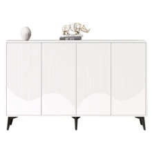 White Sideboard, 160 Cm Wide, Multifunctional Sideboard, Chest Of Drawers, Tall Cabinet With Adjustable Shelves, 4 Doors, Metal Legs